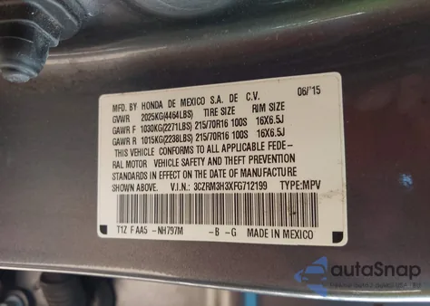 2015 Honda Cr-V Lx from USA, damaged, VIN 3CZRM3H3XFG712199